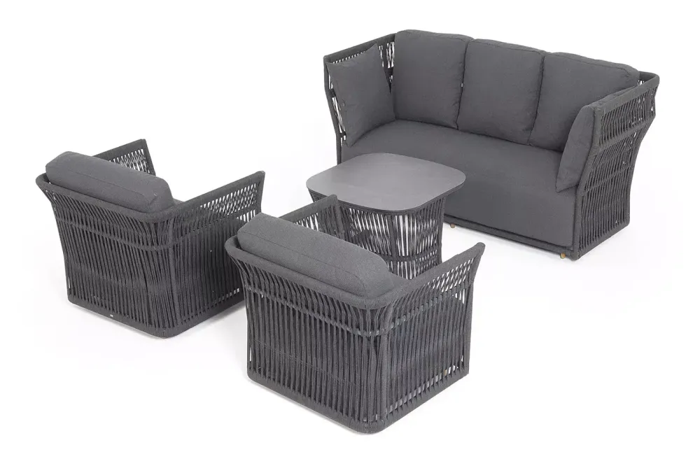"Лугано" лаунж-зона 5-местная плетеная из роупа (веревки), каркас алюминиевый темно-серый, роуп темно-серый