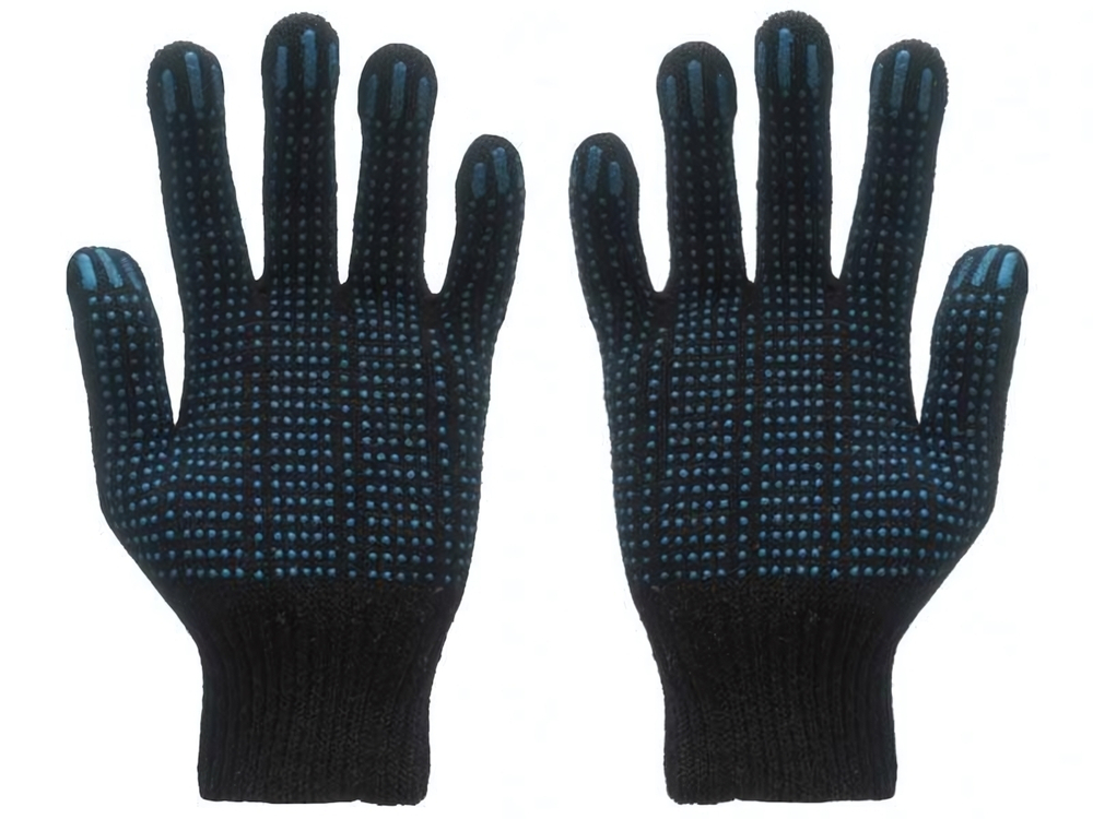 Перчатки х/б 5 нитей 10 класс 132ТЕКС черные с пвх точка