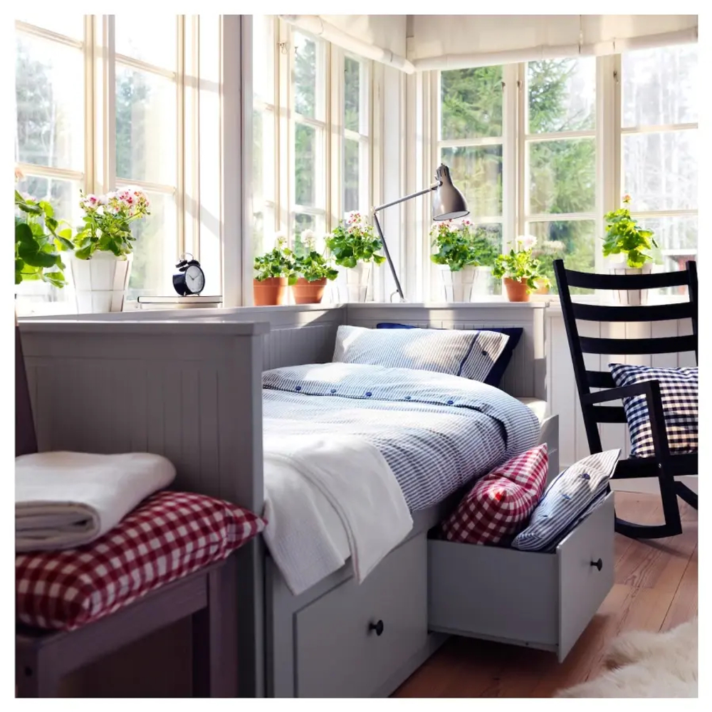 Кушетка с 3 ящиками - IKEA HEMNES/ХЕМНЭС ИКЕА, 83х209х89 см, серый