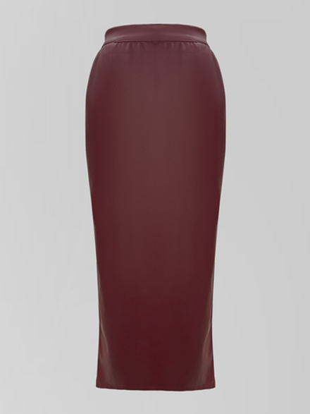 Юбка 358-6 кожаная удлиненная прямого кроя с разрезом спереди