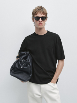 Massimo Dutti Хлопковая футболка с коротким рукавом, черный