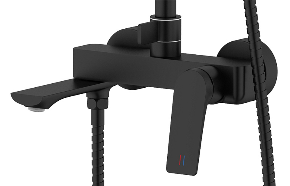 Душевая система Azario Lursy с квадратным тропическим душем, керамический картридж, шланг 150 см, черный матовый (AZ-K2349B)