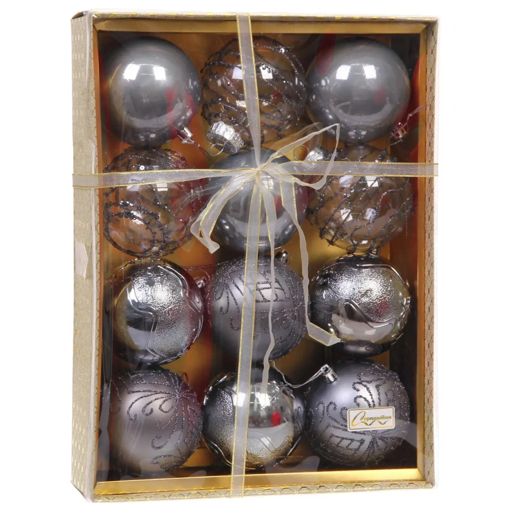 Новогодние шары «Волшебство ночи» 8 см (набор 12 шт), Графит