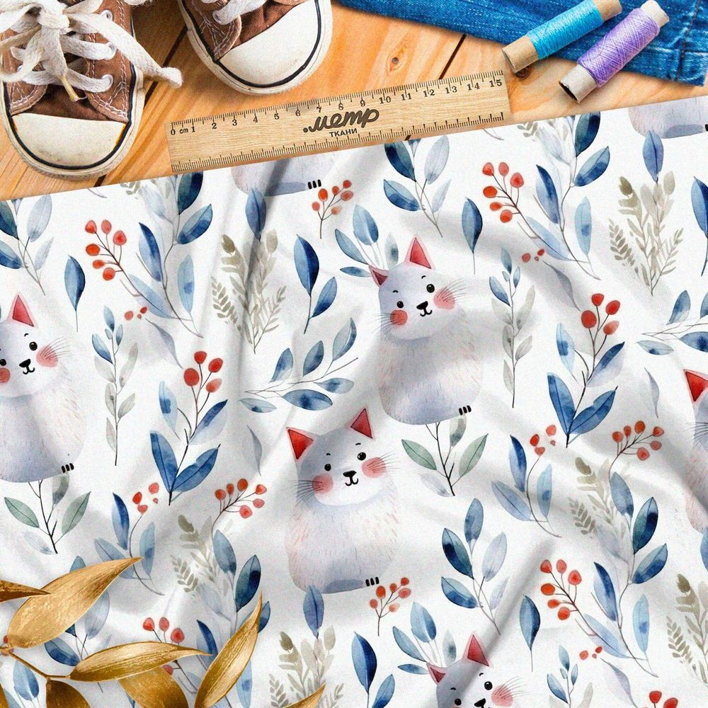 Ткань премиум таффета белые коты