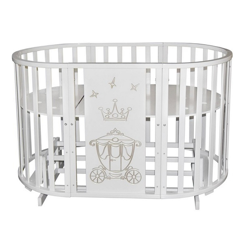 Детская кроватка Severyanka CROWN белый (6в1, овальная, круглая, маятник, колесо)