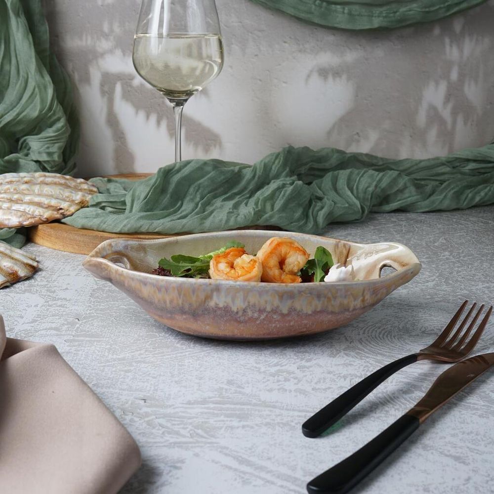 Блюдо овальное 24*12,5 см h5,5 см 210 мл Pearl Sea Stone с ручками Frutti di Mare P.L. [4]