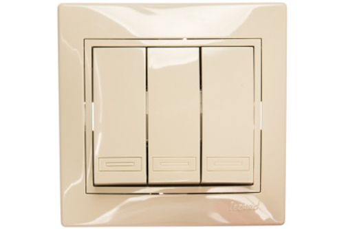 Выключатель 3-кл LEZARD Мира крем со вставкой