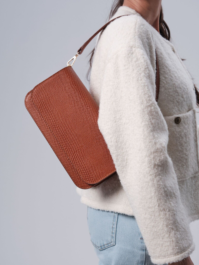 Сумка кожаная багет коричневая питон