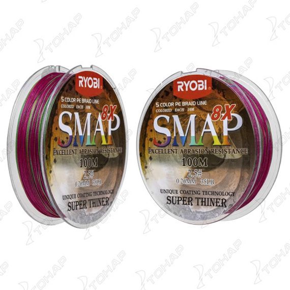 Шнур SMAP PE8X-100M 2.5# Multi Colour 0,26мм Ryobi