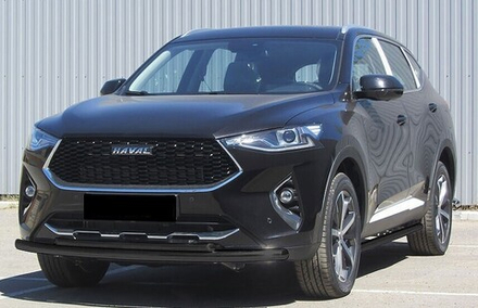 Защита переднего бампера (нержавейка) Haval F7 F7x (2019-2023) d57+d42 (черный)
