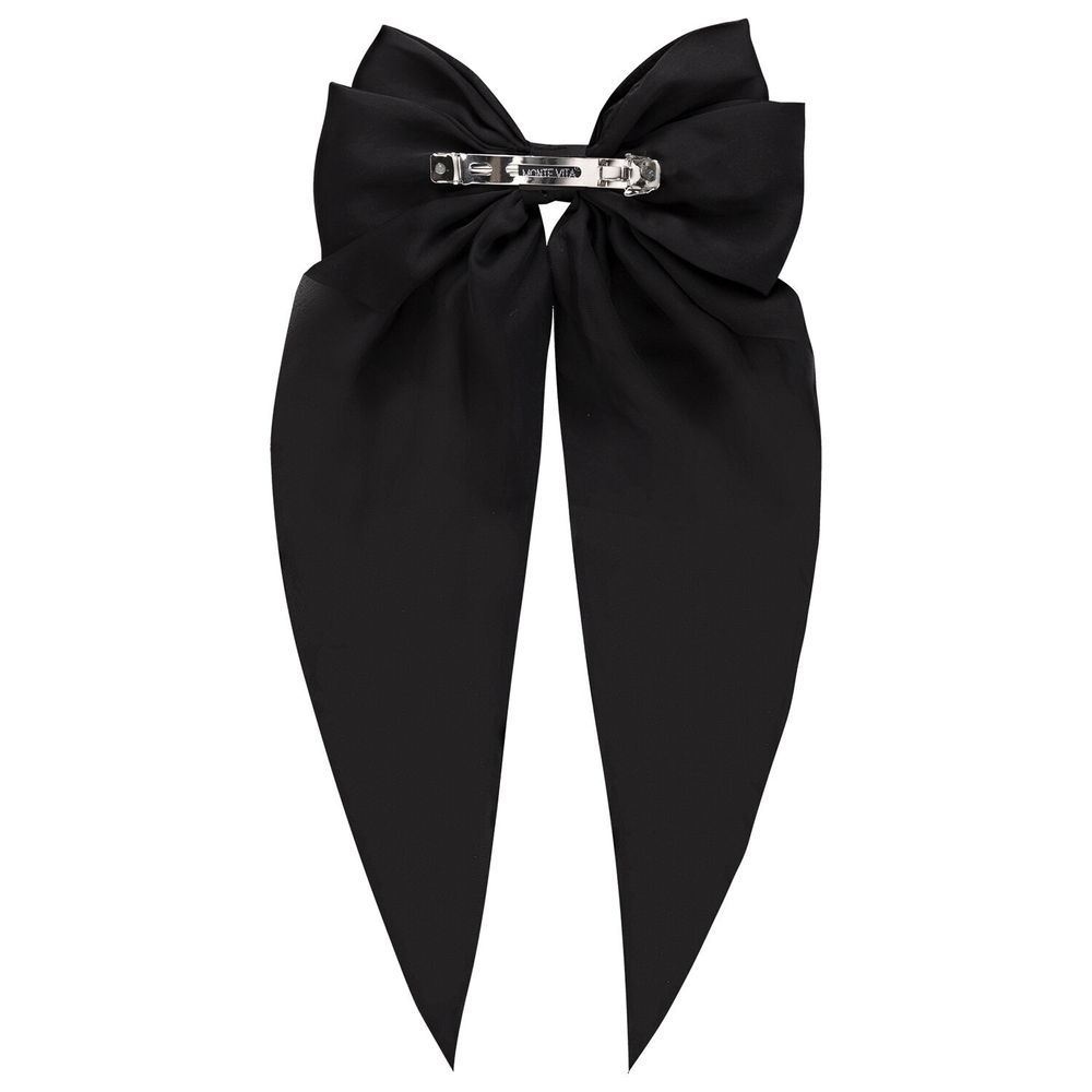 Заколка для волос баретте 25x41 см, с бантом и широкими хвостиками, чёрный, MONTE VITA, 457112