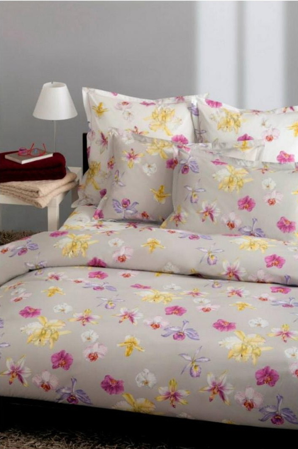 Постельное белье 2 спальное евро Mirabello Fiori di Orchidea светло-серое Италия