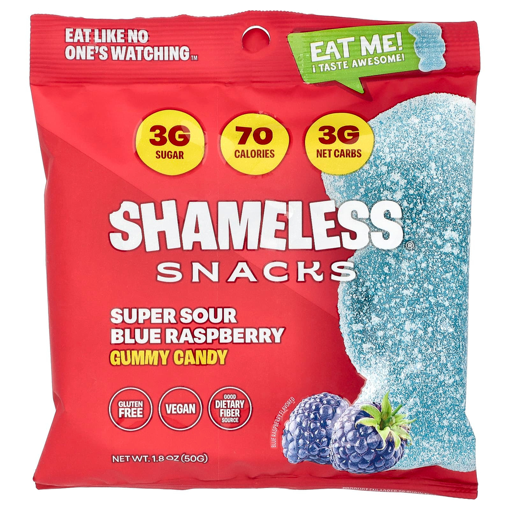 Shameless Snacks, Gummy Candy, кислая голубая малина, 6 пакетиков по 50 г (1,8 унции)