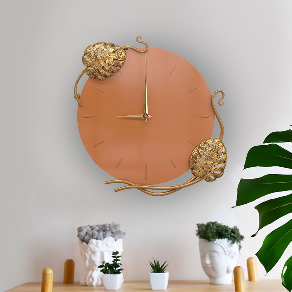 Часы настенные Monstera Deliciosa (Монстера) Колор Томленный оранжевый Амбер