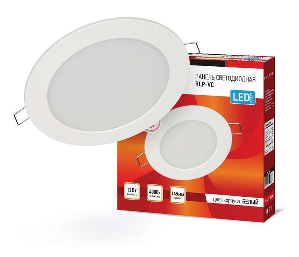Светильник светодиодный RLP-VC 12Вт 4000К IP40 960лм 230В 145мм круглый встраив. панель бел. IN HOME 4690612023366 Светильник светодиодный RLP-VC 12Вт 4000К IP40 960лм 230В 145мм круглый встраив. панель бел. IN HOME 4690612023366