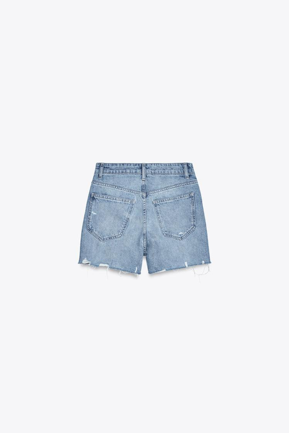 ZARА ДЖИНСОВЫЕ ШОРТЫ TRF С ВЫСОКОЙ ПОСАДКОЙ MOM FIT И КОСОЙ ЗАСТЕЖКОЙ, СИНИЙ