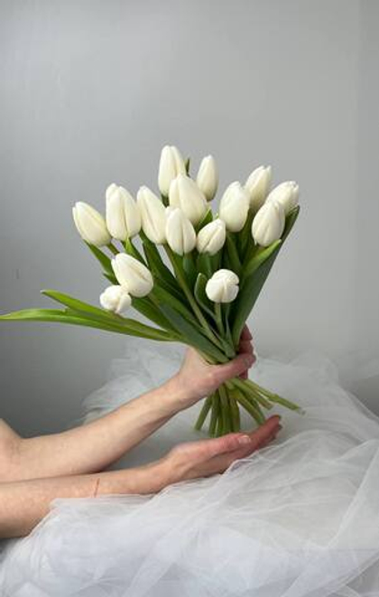 Охапка из 15 белых тюльпанов