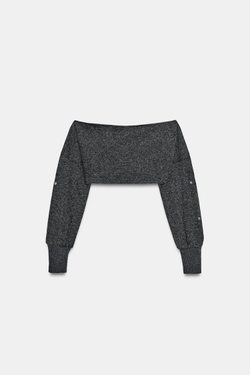 ZARA УКОРОЧЕННЫЙ ТОП ИЗ МЯГКОЙ ТКАНИ С ПУГОВИЦАМИ, АНТРАЦИТОВО-СЕРЫЙ