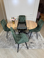 Круглый раздвижной стол "Лофт", дуб вотан и стулья "Ральф" оливковый