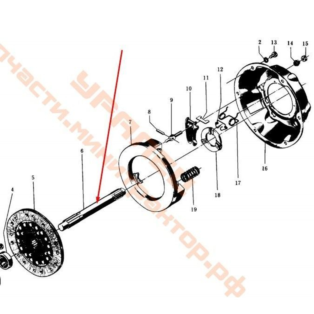 Вал корзины (муфты) сцепления Z-6/6 L=375 мм; шлиц 6мм Уралец/ Синтай 180,220