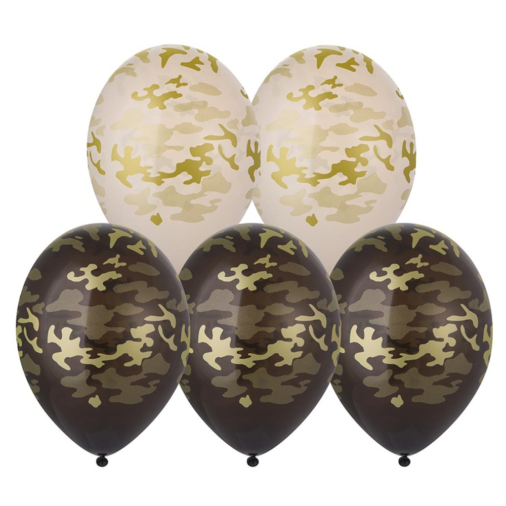Купить шарики с гелием под потолок черно-бежевый камуфляж