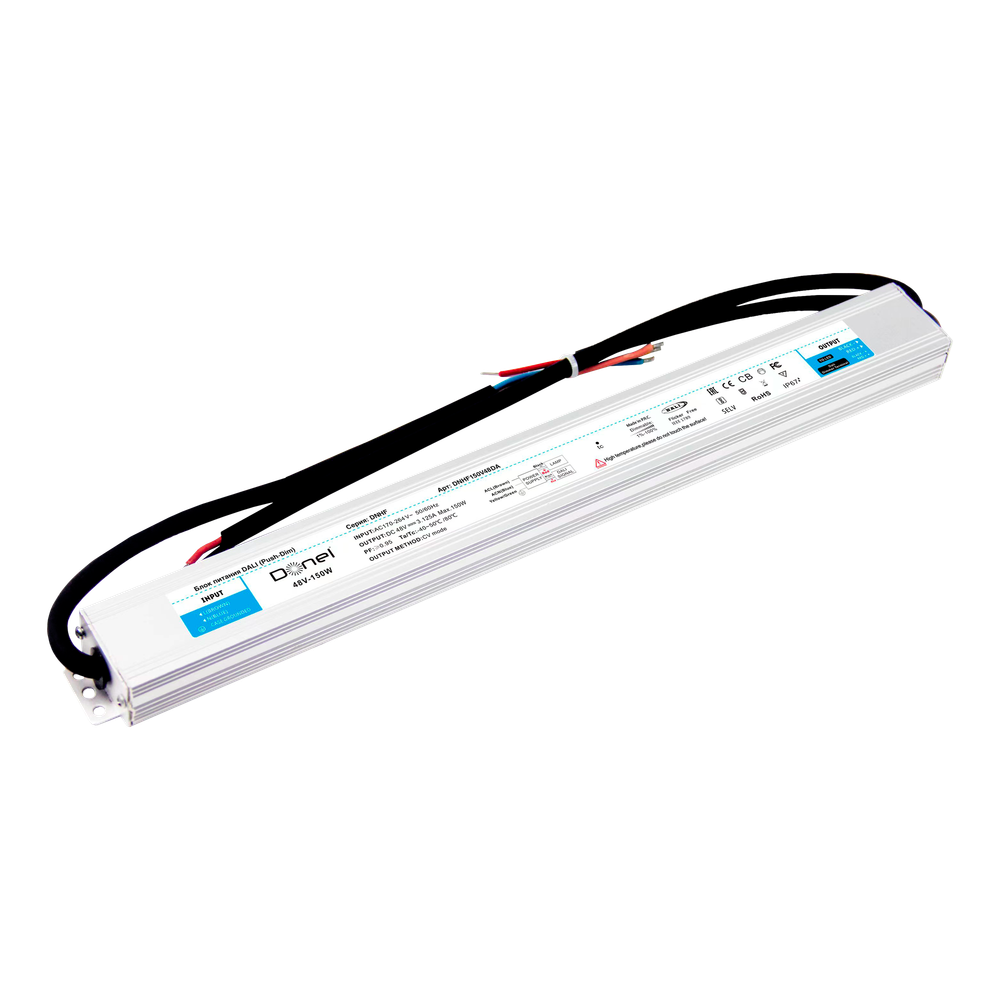 Блок питания для светодиодной ленты,  DC48В 150Вт 3.125А IP67,  управление DALI с функцией Push-Dim,  размер 362х37х22мм,  PFC >0.95