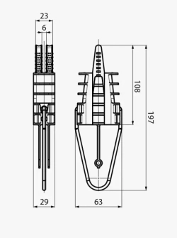 Натяжитель для СИП/зажим анкерный РА 25 S, комплект из 2штук (2х16-4х25кв.мм) (SO25; SO243; PA 25х100; PC63; F27) клиновой для ответвлений ВК 20601011 , аттестация "Россети"