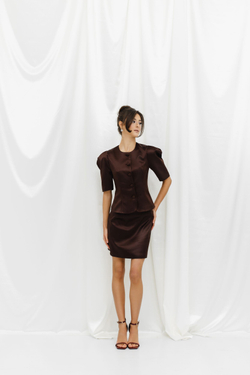 Юбка из атласа мини шоколадная