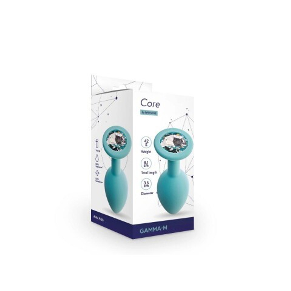 Анальная пробка с кристаллом Gamma, цвет Аквамарин + белый кристалл (CORE) (S)