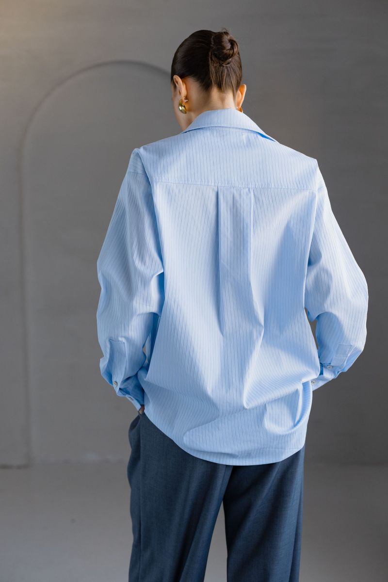 Рубашка из хлопка в полоску голубая