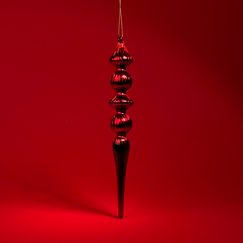 Украшение подвесное Сосулька (стекло), Н27х3,5х3,5см, красный