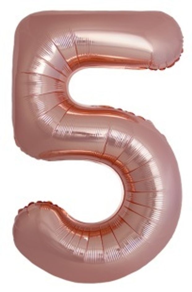 F Шар (40''/102 см) Цифра, 5 Slim, Розовое Золото, Металлик, 1 шт. в уп.(БГ-60)