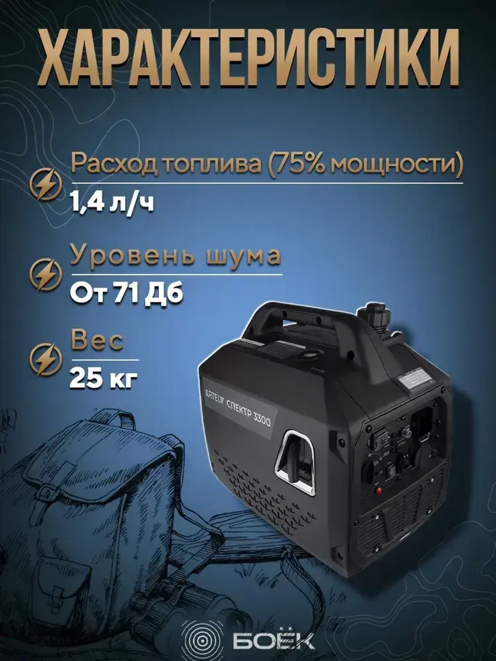 Инверторный генератор бензиновый 2квт ARTELV СПЕКТР 3300