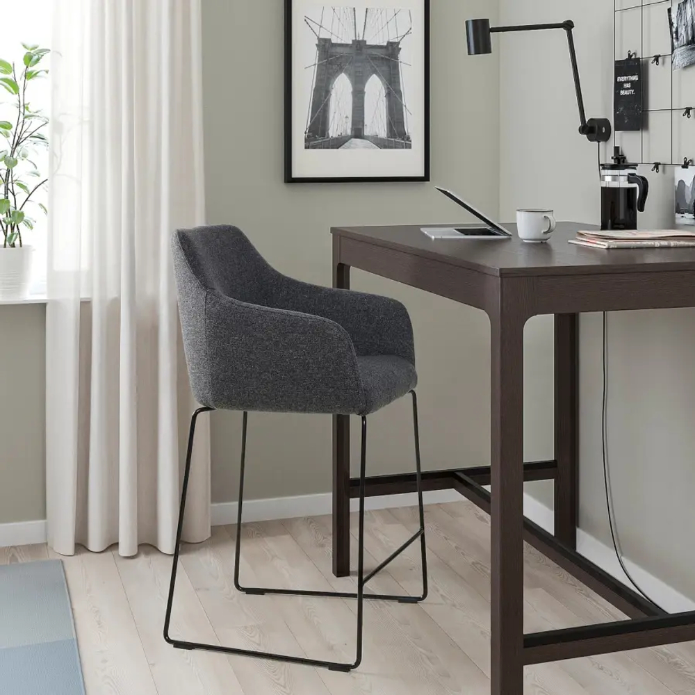 Барный стул со спинкой - TOSSBERG IKEA/ТОССБЕРГ ИКЕА, 101х42х56 см, серый