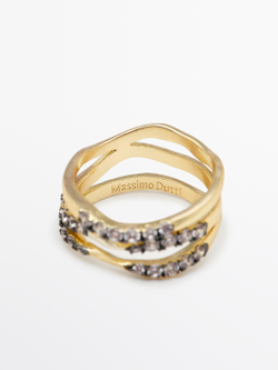 Massimo Dutti Кольцо со стразами, золотистый