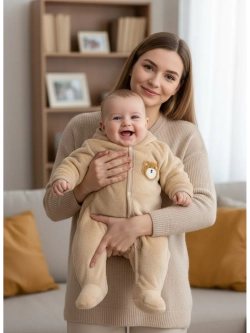 Теплый комбинезон для новорожденных плюшевый