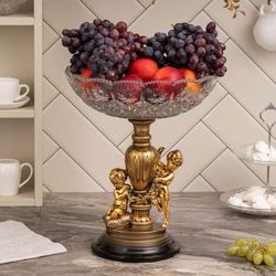 Фруктовница-конфетница Путти со стеклянной чашей 7373 Бронза