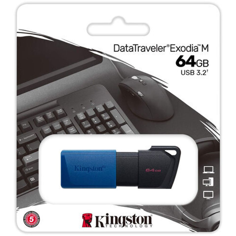 Флеш-диск 64 GB KINGSTON DataTraveler Exodia M, разъем USB 3.2, черный/синий, DTXM/64GB