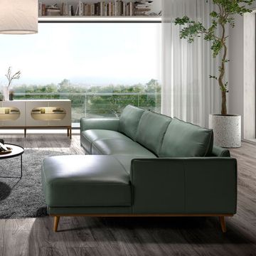 Угловой диван с правым шезлонгом 6199/5607-R-M5677 Angel Cerda из зеленой кожи