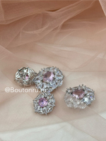 Пуговицы серебристые с горным хрусталем розовый камень