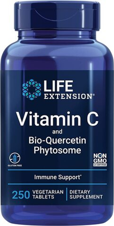 Life Extension, Витамин С и фитосомы био-кверцетина, Vitamin C & Bio-Quercetin Phytosome, 250 вегетарианских таблеток