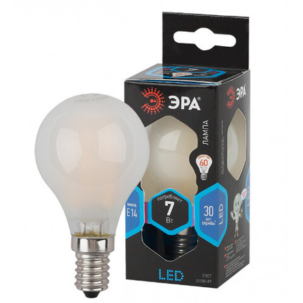 Лампочка светодиодная ЭРА F-LED P45-7W-840-E14 frost Е14 / E14 7Вт филамент шар матовый нейтральный белый свет