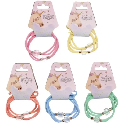 Резинки для волос 2шт «МАРУ», бусинки, микс 6 цветов, d-5,5см (подвес Единорог)