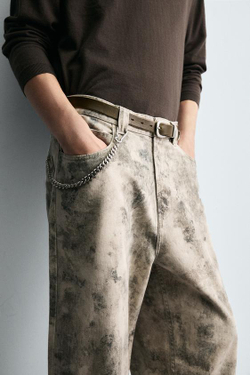 ZARA БРЮКИ С АБСТРАКТНЫМ ПРИНТОМ, СЕРЫЙ