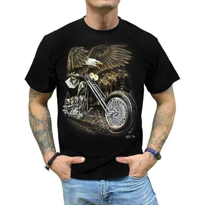 Футболка Орел на мотоцикле на фоне леса (S)