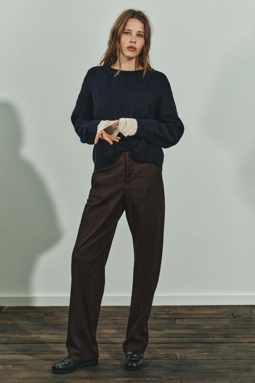 ZARA БРЮКИ В КЛЕТКУ С ДЕКОРАТИВНЫМИ ШВАМИ, ХАКИ