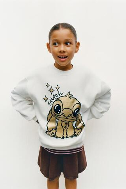 ZARA ТОЛСТОВКА С ПРИНТОМ LILO & STITCH © DISNEY, ЖЕЛТОВАТО-БЕЛЫЙ
