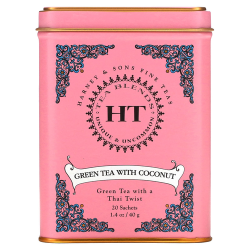 Harney & Sons, HT Tea Blends, зеленый чай с кокосом, 20 чайных пакетиков, 40 г (1,4 унции)