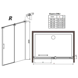 Душевая дверь Radaway Espera DWJ R 140x195 см. правая, профиль хром, стекло прозрачное 380114-01R схема