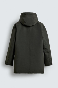 ZARA ТЕХНИЧЕСКАЯ ПАРКА WATER REPELLENT С ОТСТЕГИВАЮЩИМИСЯ ДЕТАЛЯМИ, ТЕМНО-ЗЕЛЕНЫЙ